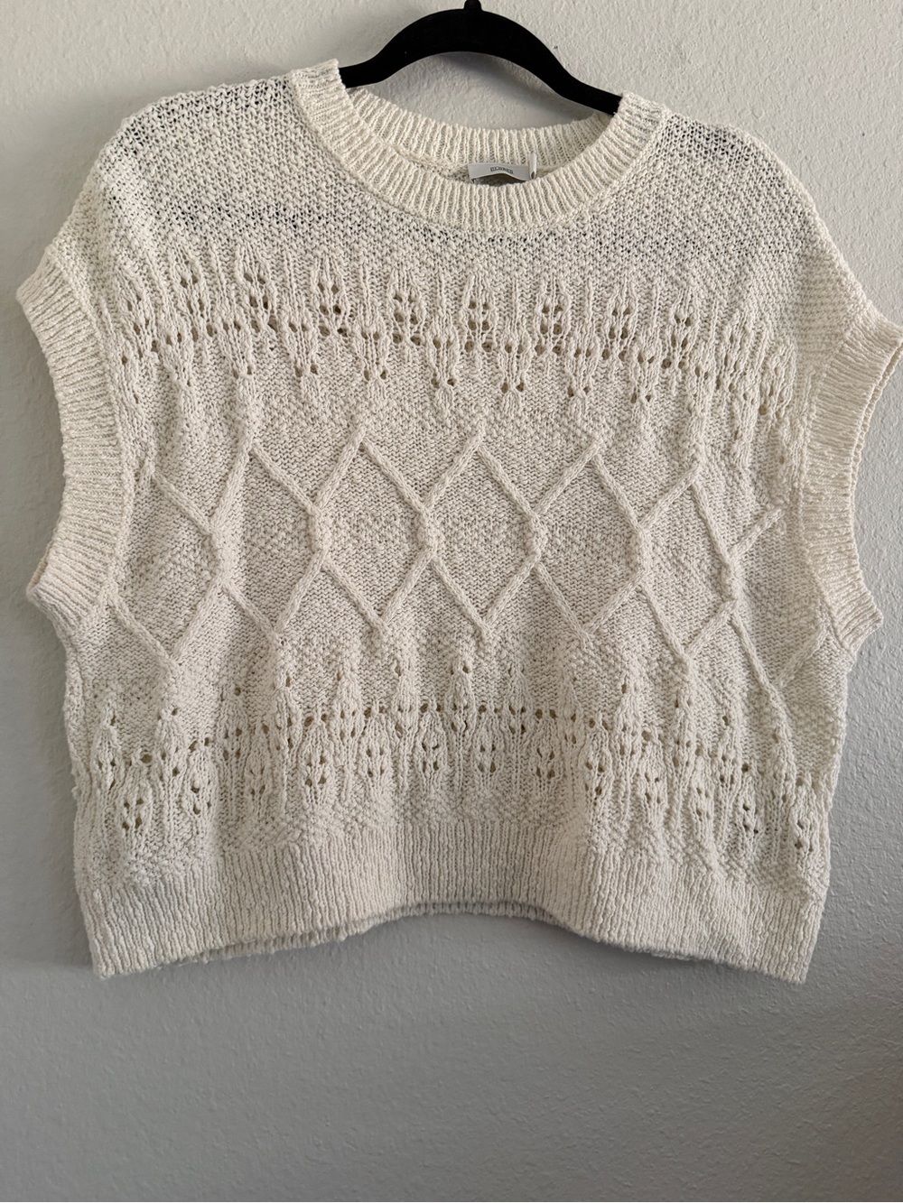 Closed Knit Ivory Top Blouse Coastal Cottage Core Tropical Linen Cotton S/M
